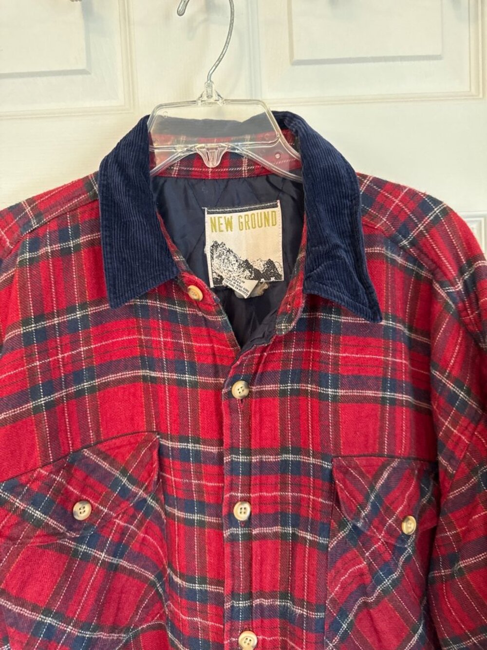 Vintage 90's New Ground Red Plaid Button Down Shacket Size XL - Picture 2 of 6